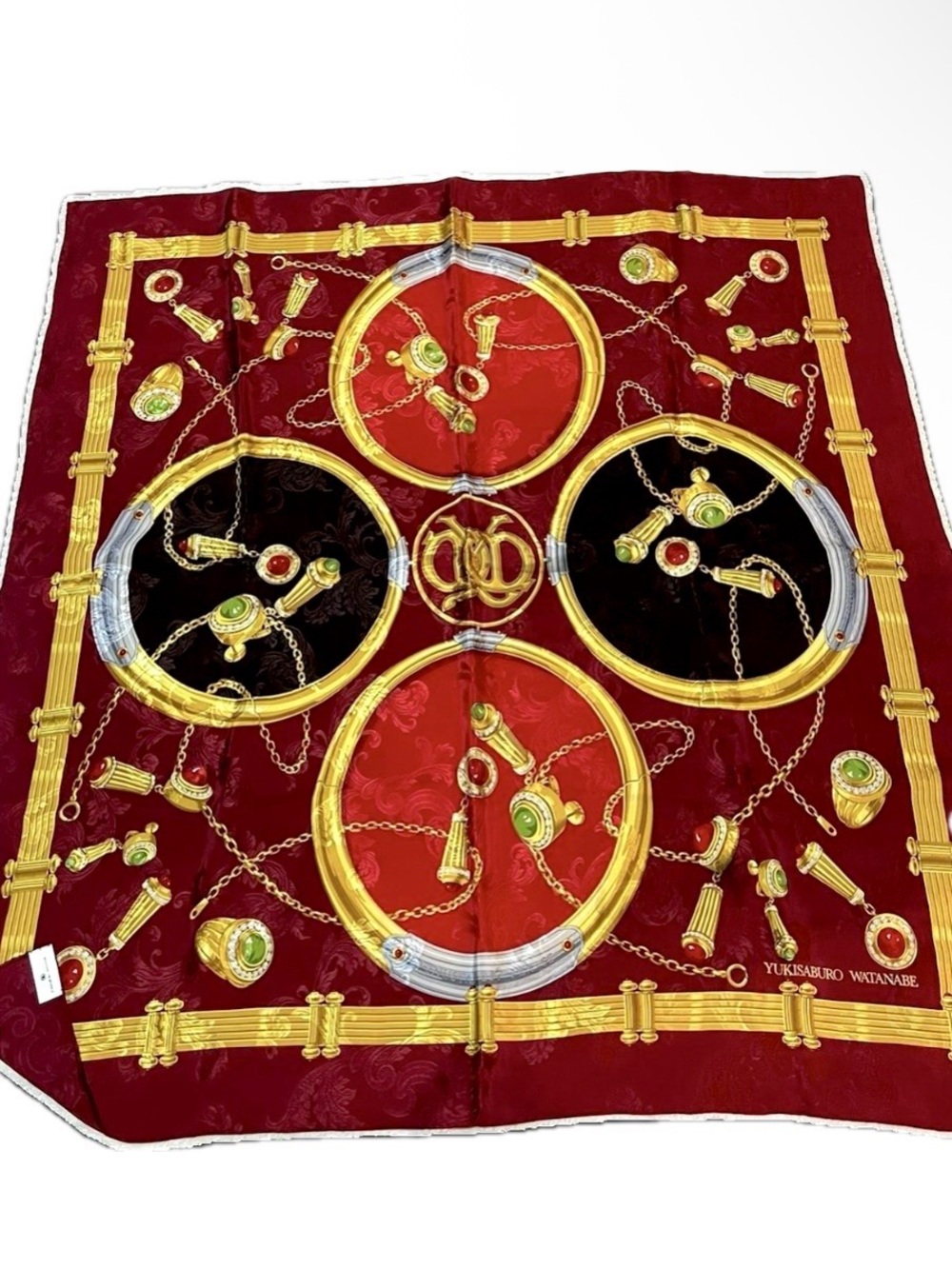 Yukisaburo Watanbe Vintage Silk Scarf with Chain and Jewel Motifs